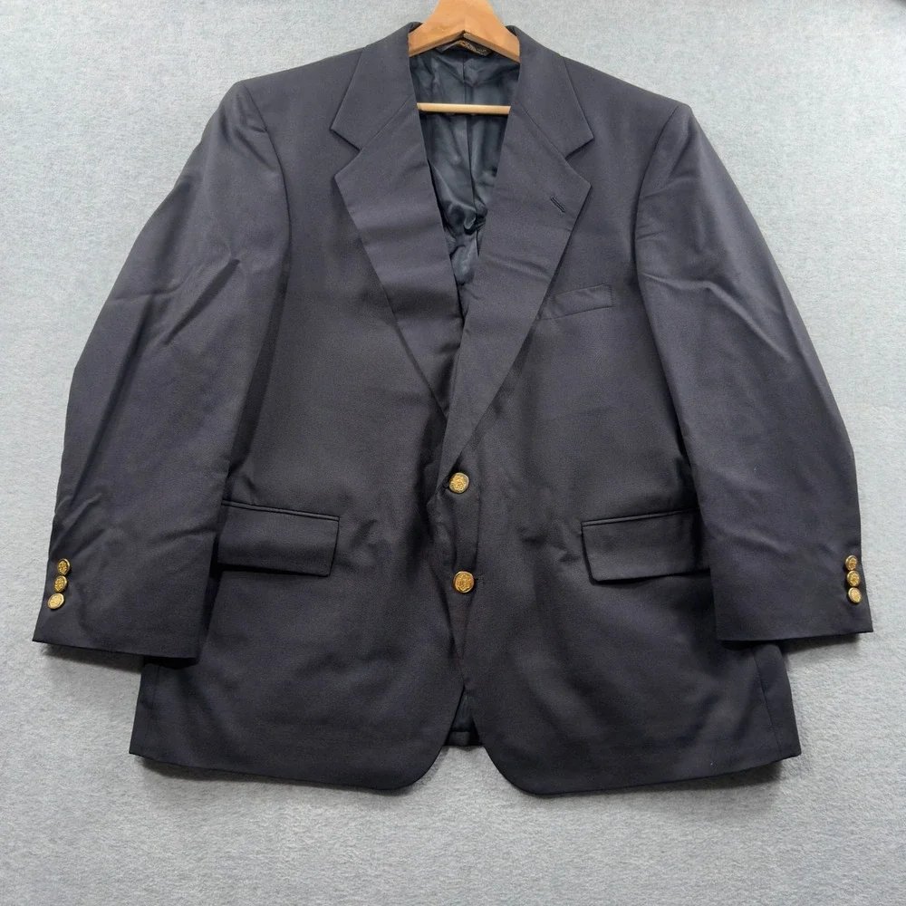 Botany 500 Suit Mens 42 Navy Blue Gold Button Sport Coat Made in USA